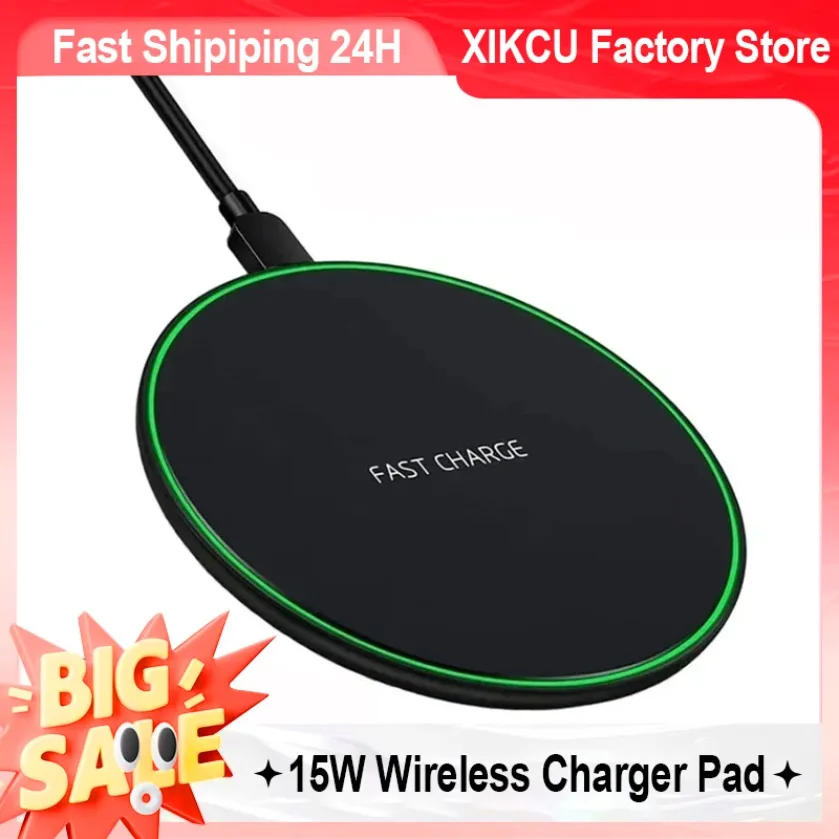 XIKCU 15W Fast Wireless Charging Station For Samsung Xiaomi Huawei Wireless Charger Pad For iPhone 16 15 14 13 12 Pro XS Max