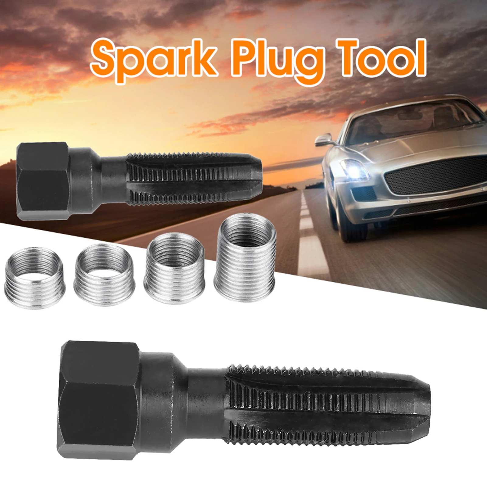 5Pcs Carbon Steel Spark Plug Re thread Tap Tools with Inserts for 14mm Sparking Plugs Repair