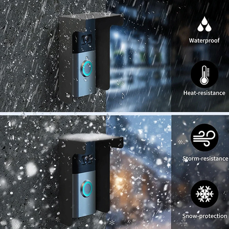 Black Doorbell Rain Cover Windproof Round Doorbell Bracket Kit Metal Ring Doorbell Cover Plate Visual Doorbell Rain Cover