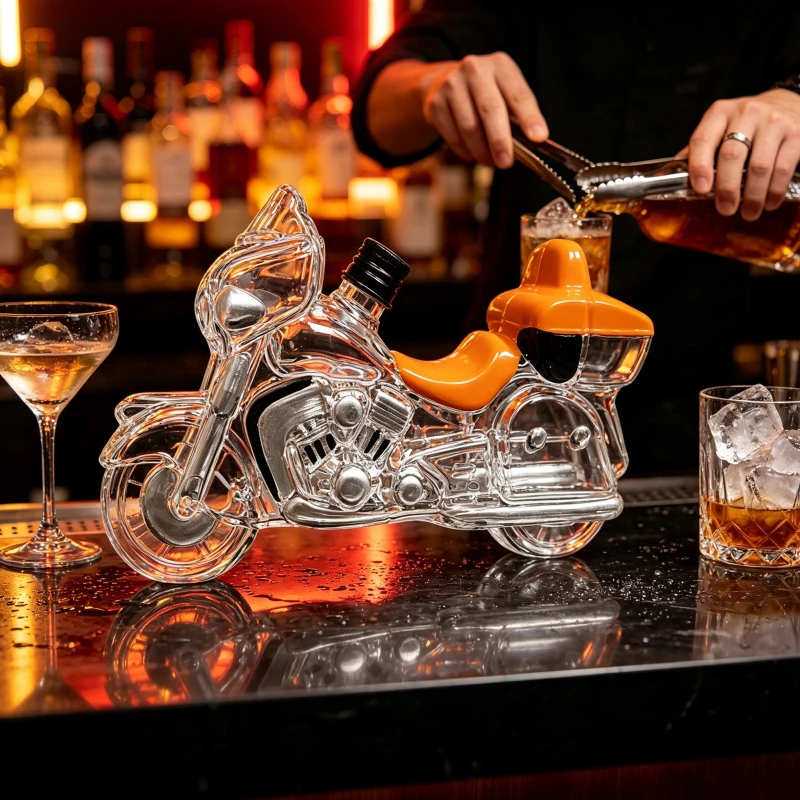 Novelty Motorcycle Shaped Glass Decanter Whiskey Bourbon Bottle Creative Liquor Storage Container Bar Decoration for Men