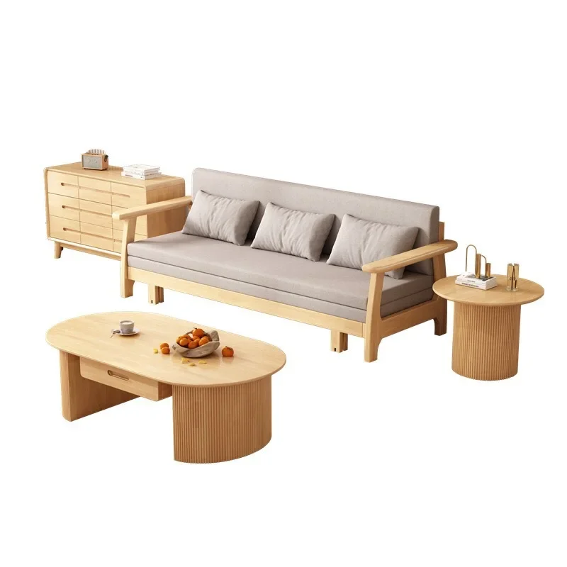 Solid wood sofa bed foldable push-pull