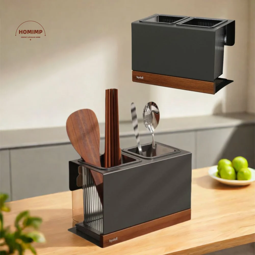 

Wall Mounted Suction Cup Chopstick Box Space Saving Moisture-proof Kitchen Storage Rack with Drain Tray Large Capacity