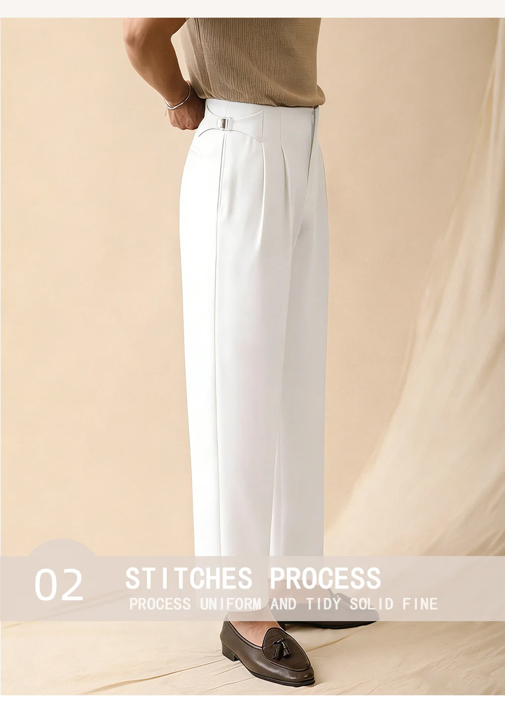 2026 NEUE Herren Plissierte Knopf-Hose mit Weitem Bein im Italienischen Neapolitanischen Stil für Business und Freizeit – Detail 4