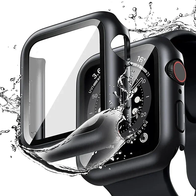 Tempered Glass+cover For Apple Watch Accessories 44mm 41mm 45mm 40mm 42mm Screen Protector Apple watch Case serie 9 4 5 6 SE 7 8