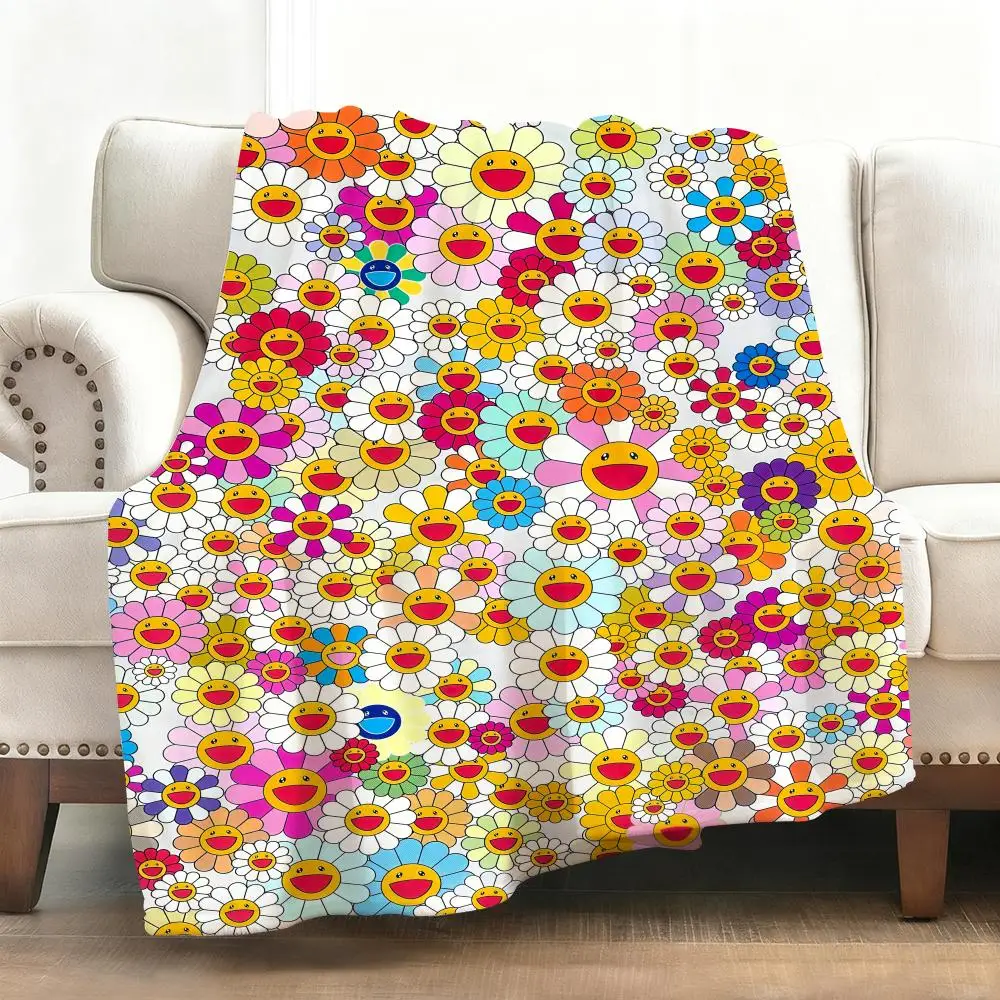 Flower T-Takashi Murakami Überwurf, weiche Flanelldecke, warmes Knie, hautfreundlicher Überwurf für Sofa, Büro, Bett, Reisen, Winter, Übergröße