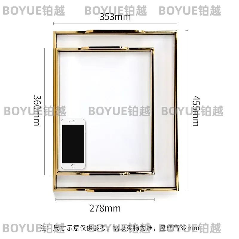 Luxury White Gold Rectangular Tray for Tea Cups Dessert Fruit Serving Elegant European Style Home Decor Tableware Organizer