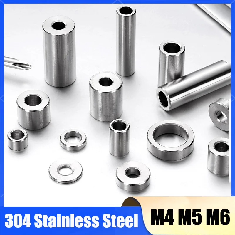 5/10Pcs 304 Stainless Steel M4 M5 M6 Unthreaded Standoff Spacer Bushing Washer Round Hollow Gasket Sleeve Length 2mm~40mm