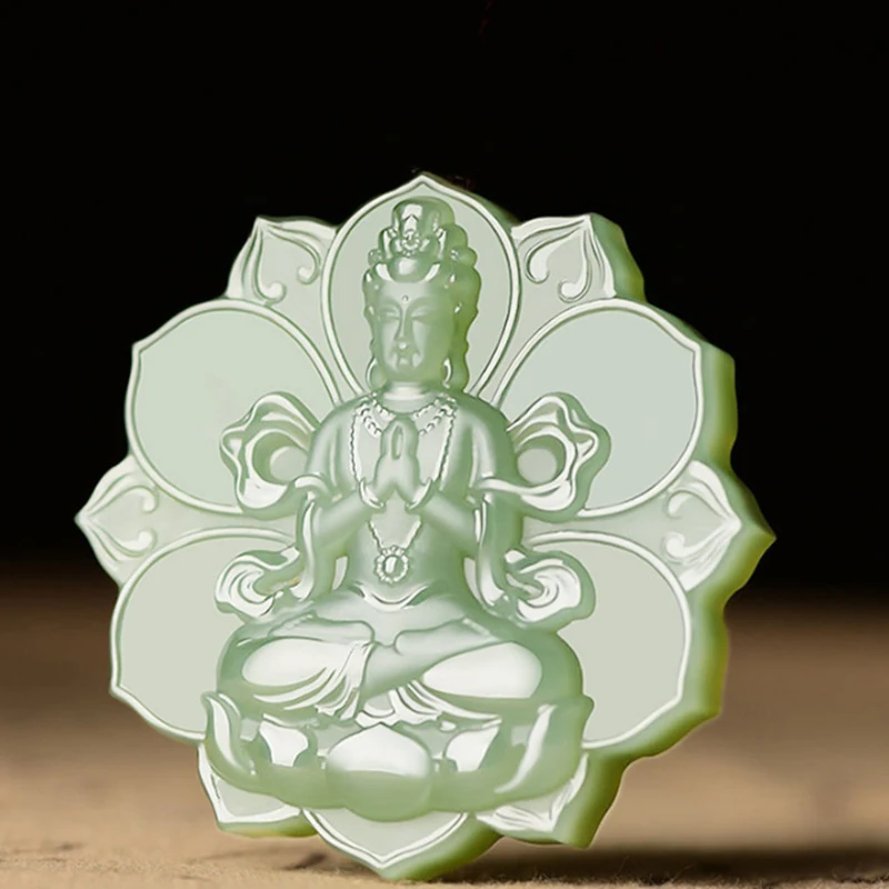 

Hetian Green , Round Jade Guanyin Bodhisattva Pendant