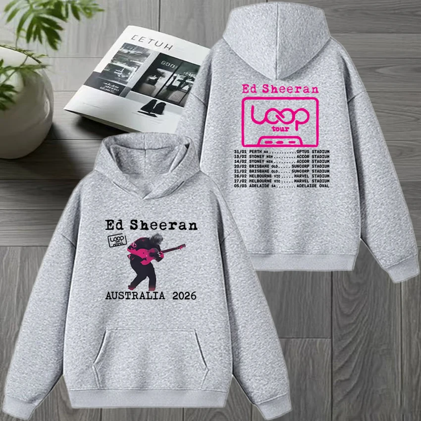 المغني إد شيران حلقة جولة أستراليا 2026 جولة مزدوجة الوجهين طباعة هوديس الرجال النساء خمر البلوز للجنسين الصوف البلوفرات