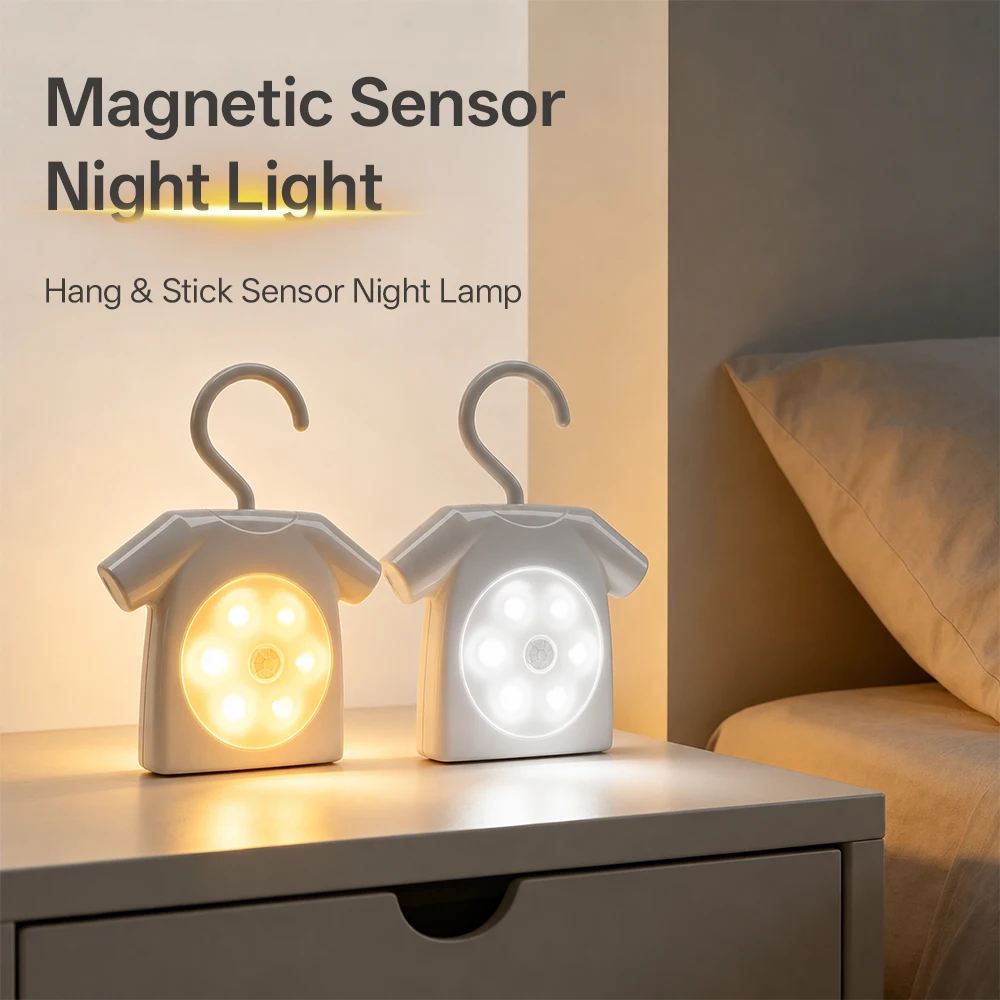 Mini Clothes Shaped Human Induction Night Light Warm White Dual Color Hook Lamp For Closet Stairway Bathroom Bedroom