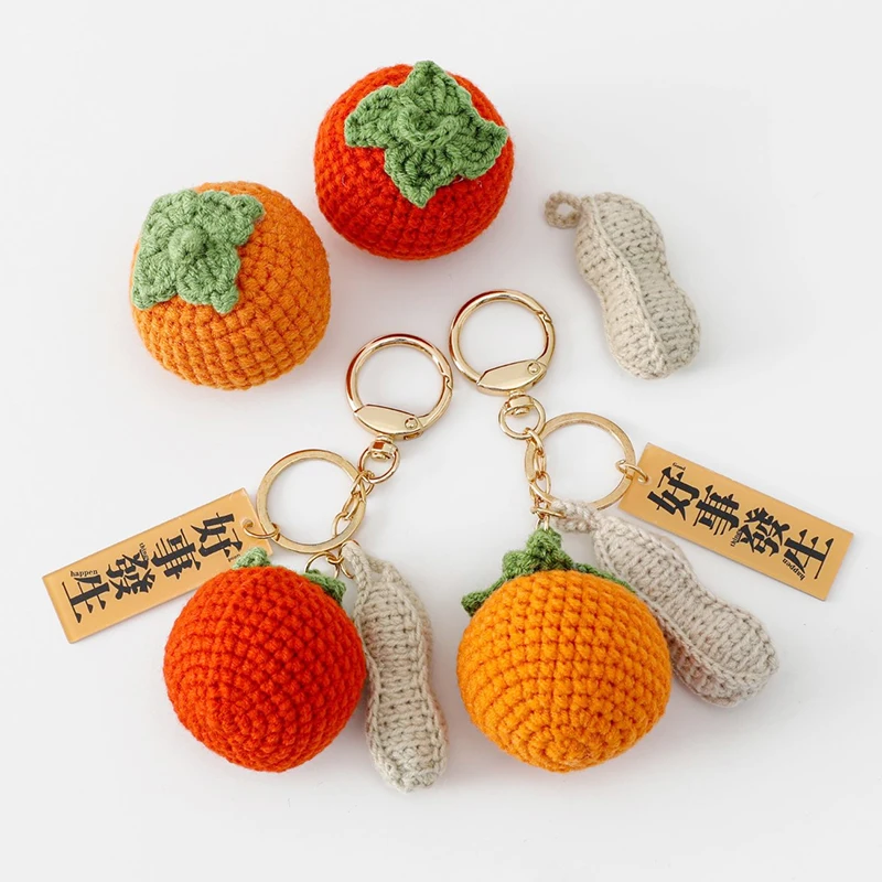 2PCS Handmade Crochet Fruit Ornament Accessories Hand Knitted Wool Flower Artificial Fruit and Vegetable DIY Keychains 괘선 을 짜다