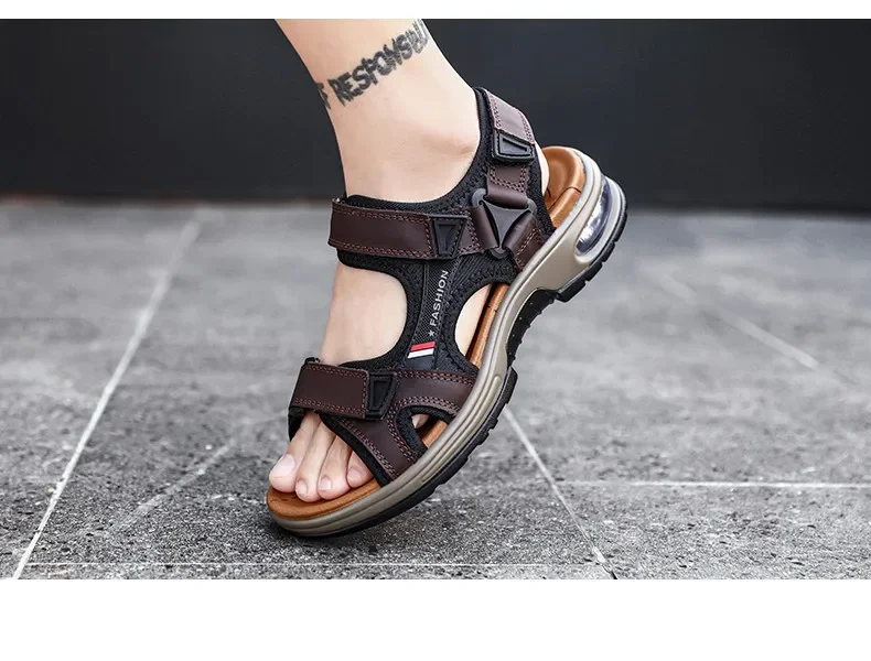 Neue Sommer Echtes Leder Männer Sandalen Mode-Design Atmungsaktive Casual Schuhe Männer Weichen Boden Outdoor Strand Sandalen Große Größe 46 – Detail 19