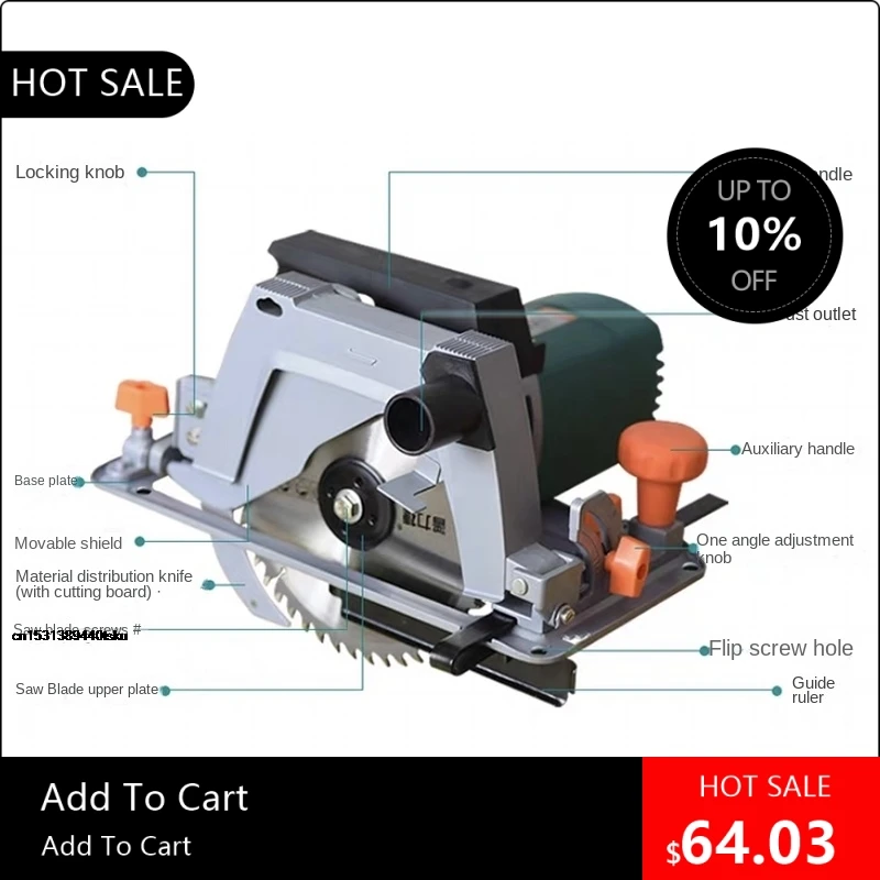 818003 Полезная 8-дюймовая деревообрабатывающая портативная бытовая радиопила 220 В/2200 Вт Портативная циркулярная пила с флип-чипом для резки A