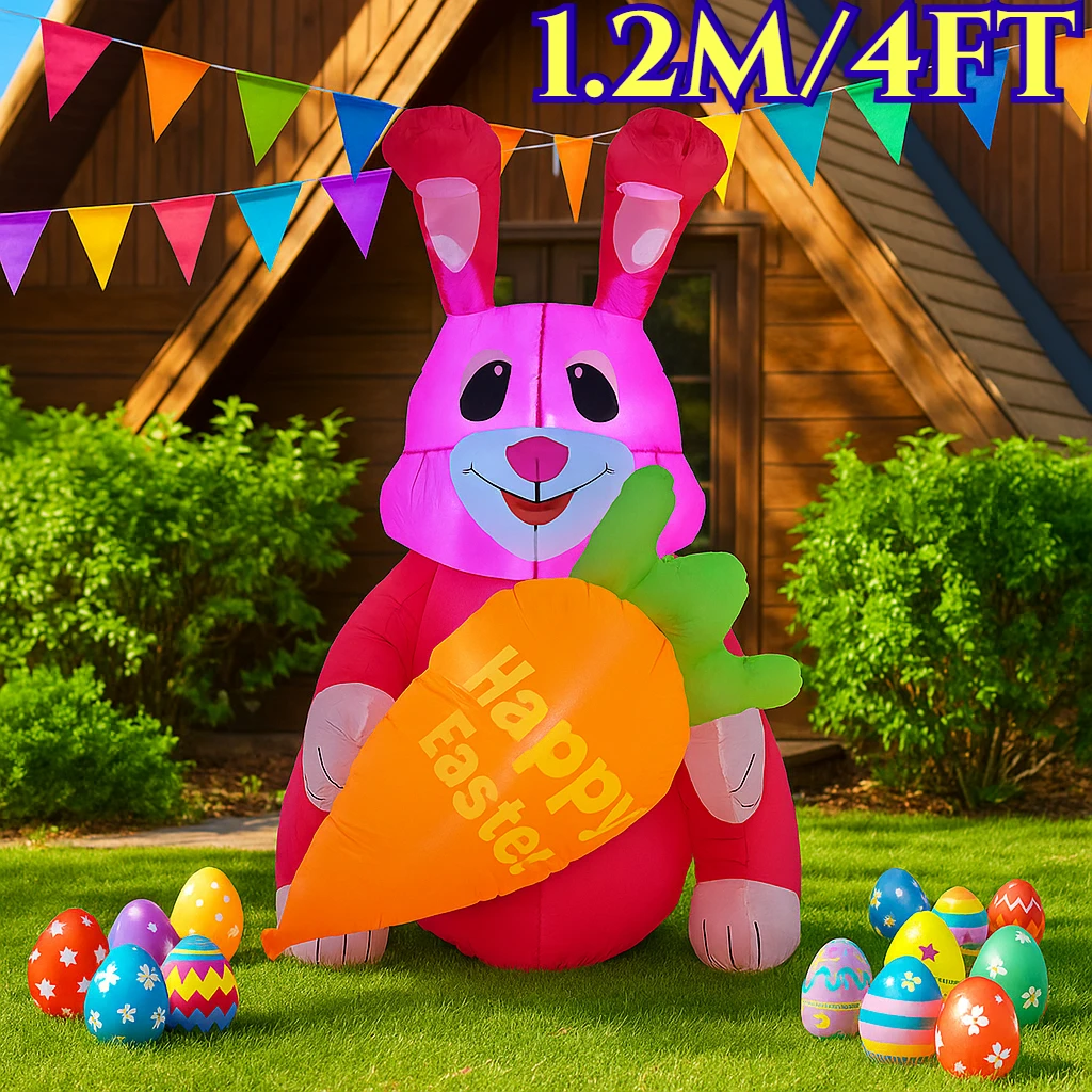 

1,2 м/4 фута счастливой Пасхи уличные праздничные украшения розовый кролик декор встроенные светодиодные фонари надувная модель двор сад реквизит для вечеринки