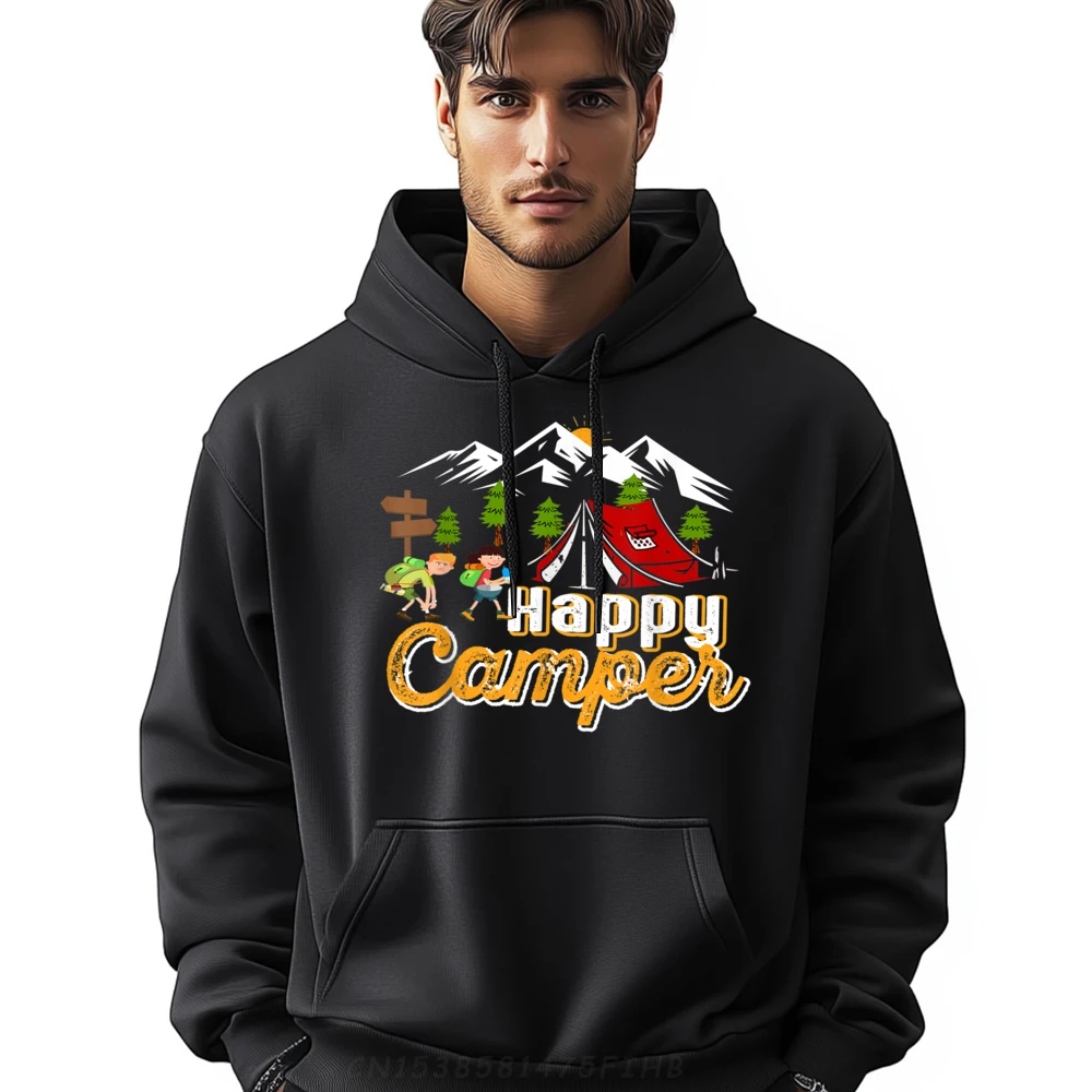 

Awesome Happy Camper Outdoor Adventure Hoodies Loose Long Sleeve Slogan Round Collar Adult Hoodies Hoodies Valentine Day