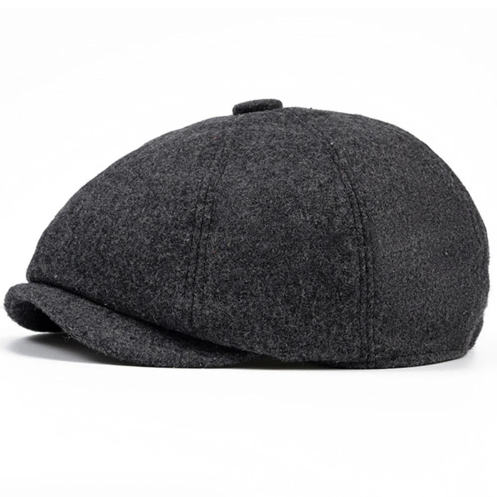 HT4412 Berets Autumn Winter Wool Hat Black Grey Coffee Octagonal Flat Cap Retro Artist Painter Beret Hat Male Female Beret Cap