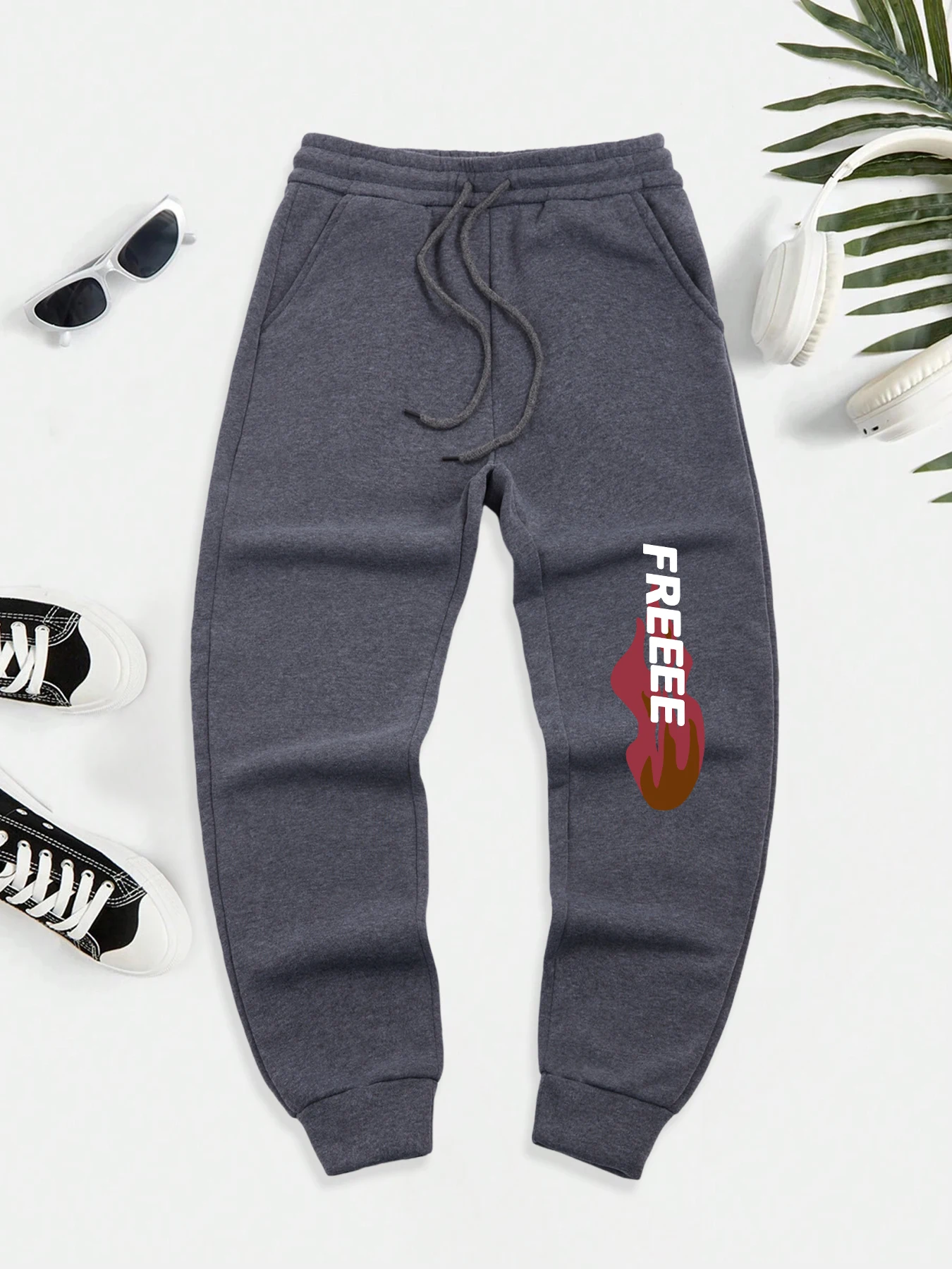 

Free Letter With Flame Patterns Men Pant Drawstring Pocket Sweatpants Sport Fleece Joggers Pants Unisex Fashion Basics Trousers