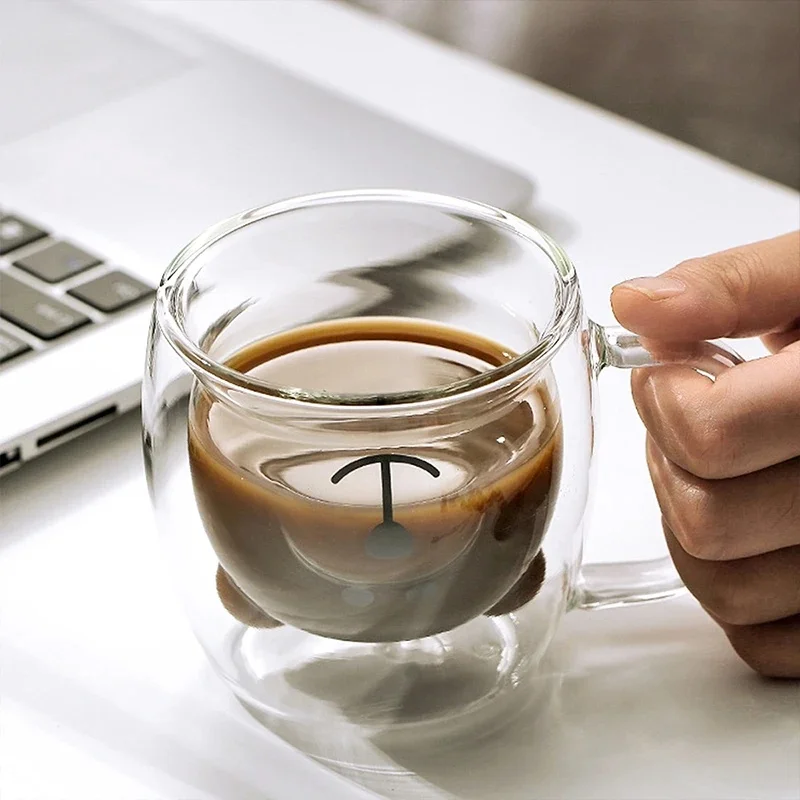250 ml Hohe Borosilikat Kreative Glas Tasse Kleine Bär Tasse Frauen Sommer Katze Klaue Tasse Doppel Schicht Kreative Trinkbecher