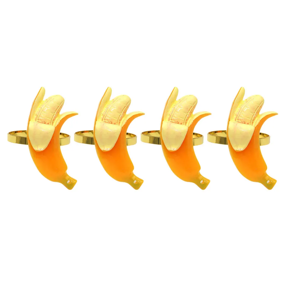 

4pcs Banana Shaped Rings Fruit Design Party Napkin Decor Summer Party Dining Table Decor Napkin Circle Buckles Lightweight