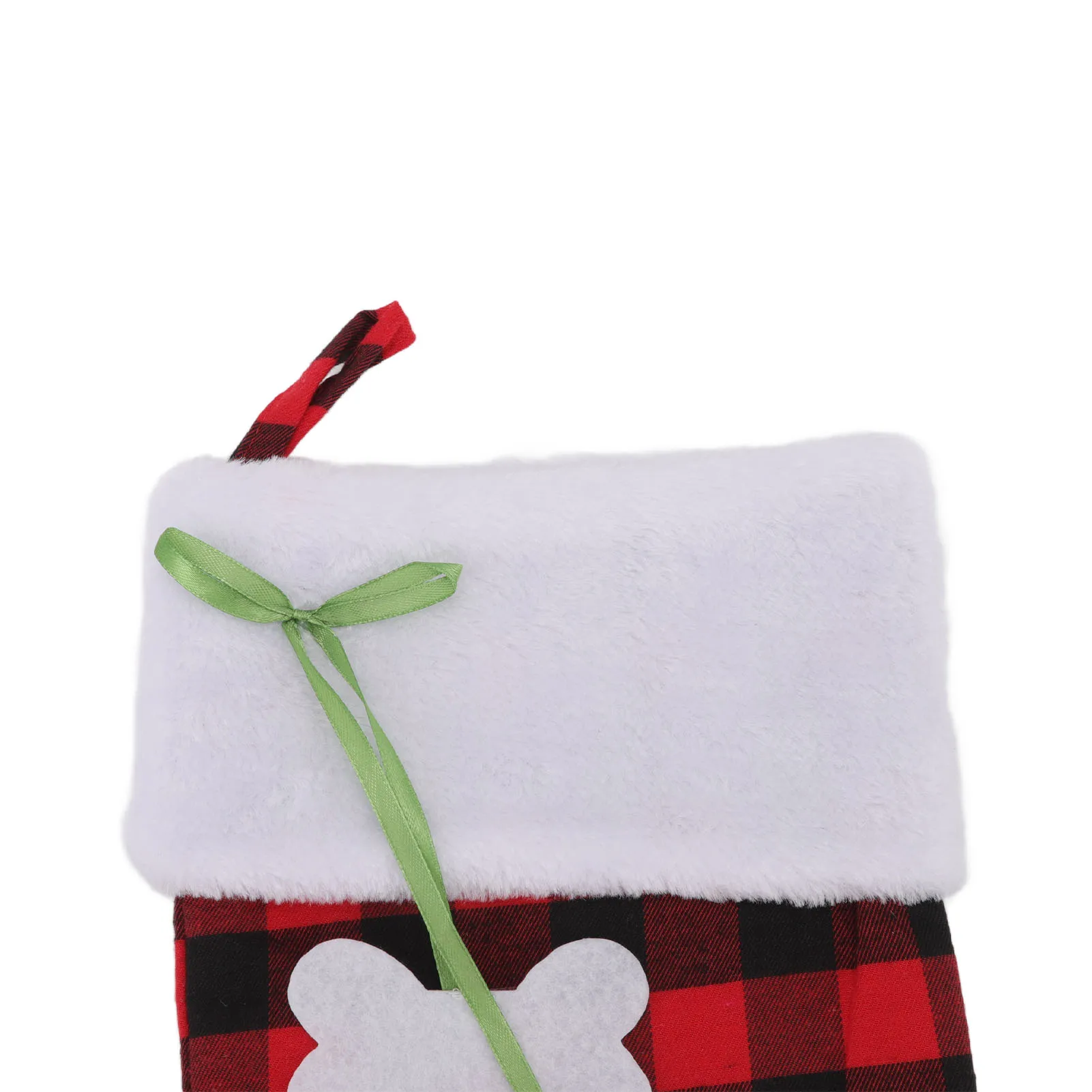 Christmas Stocking Dog Paw Shape Plaid Decorative Gift Bag Christmas Sock For Fireplace Bedside Stair 18.1in