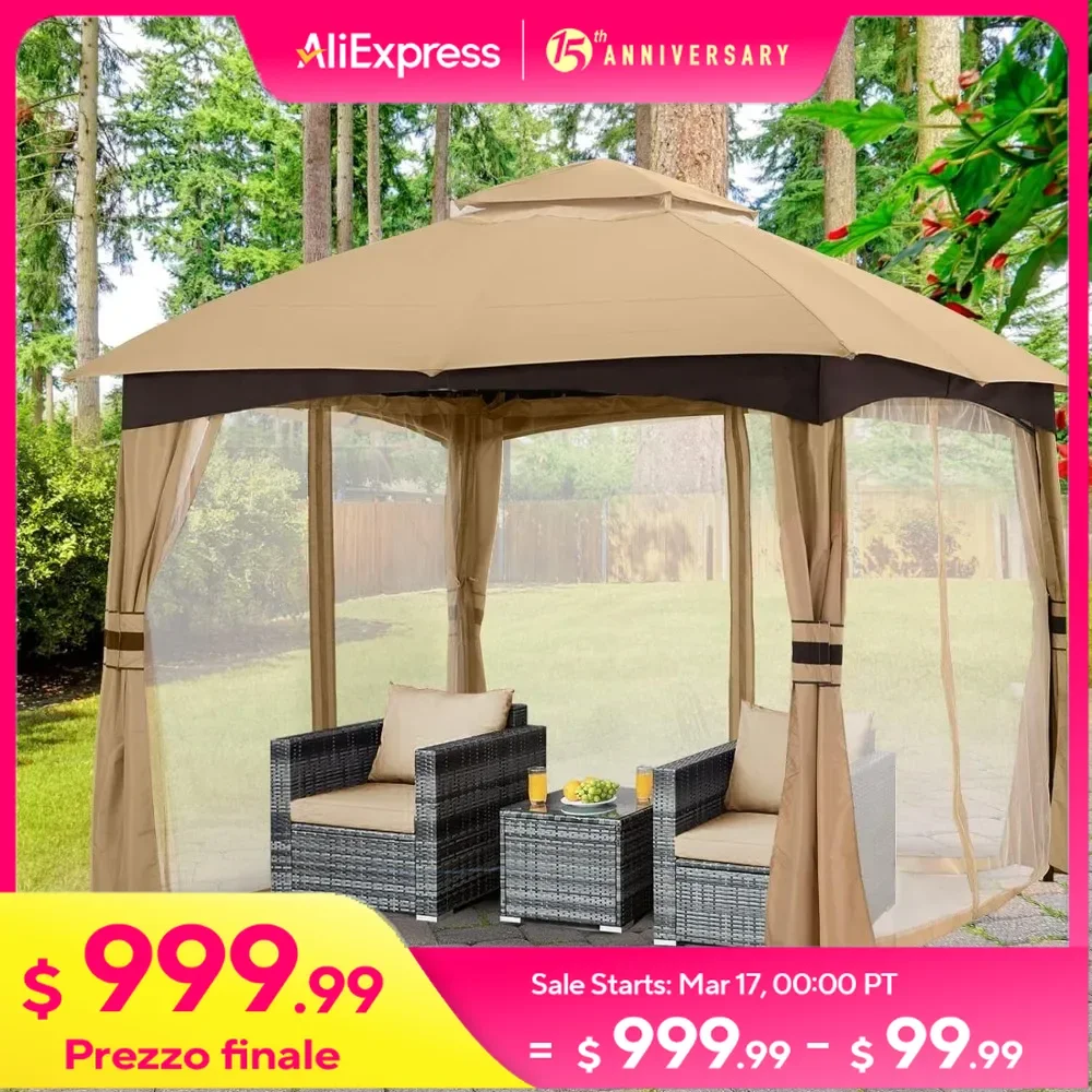 Outdoor Awning Outdoor Patio Gazebo for Garden with Upgrade Steel Frame and Netting Walls (8x8 Beige) Folding Canopy Tent Decor