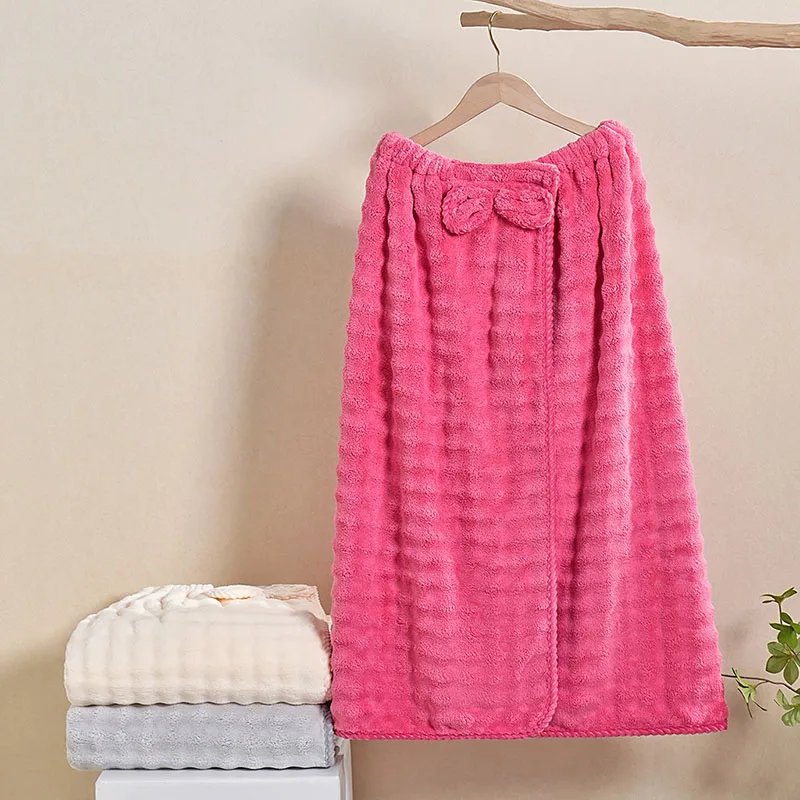 Coral Velvet Bath Skirt with Hook and Loop Super Soft Faux Rabbit Velvet Solid Bath Towel 85X130Cm Large Soft Absorbent Towels