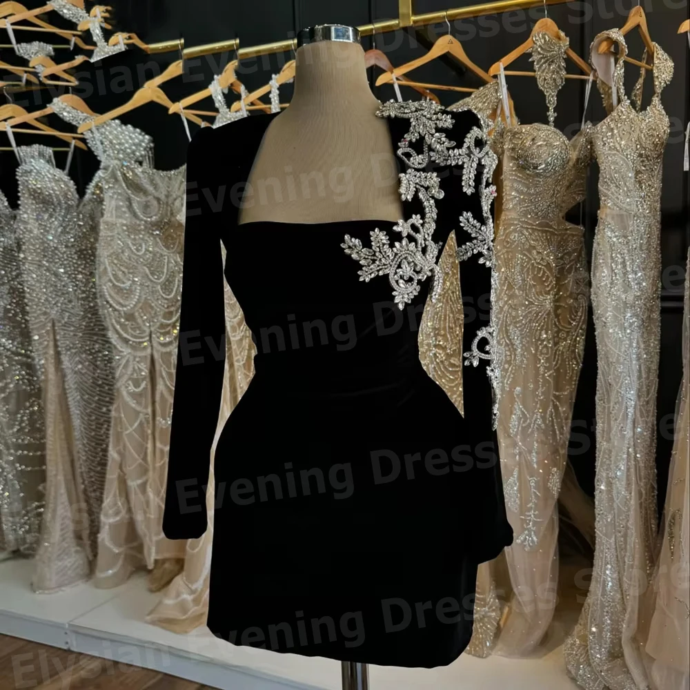 

Mini Sexy Women's Mermaid Square Collar Evening Dresses Customized Prom Gowns Long Sleeve Beaded Vestidos De Fiesta Elegantes