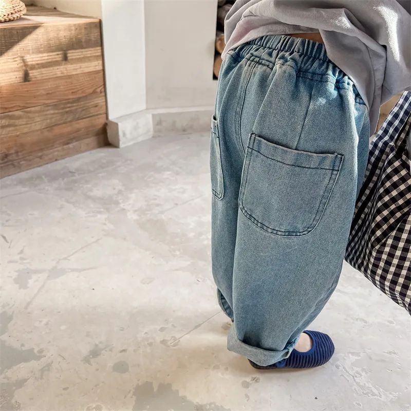 2026 New Stlye Girls Boys Denim Pants Spring Cotton High Quality Fashion Kids Harem Jean Pants 1-7t A223