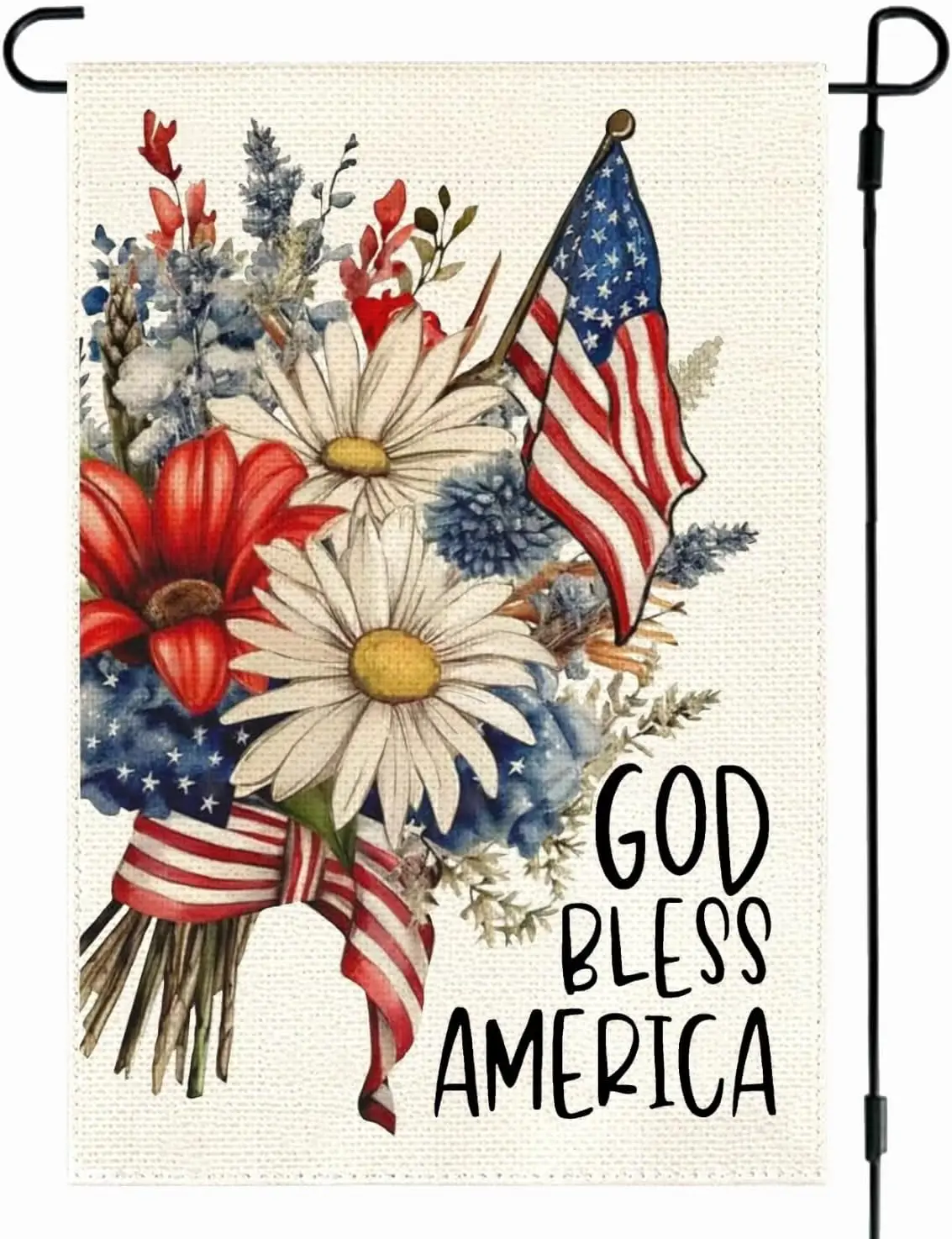 RABUSOFA 4th of July Patriotic Garden Flag 12x18 Inch Double Sided Outside, Floral Memorial Day God Bless America Yard Outdo uui