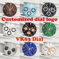 29mm Watch Dial for VK63 Movement 6 Hands Watch Parts C3 Green Luminous Chronograph Face Customizable logo