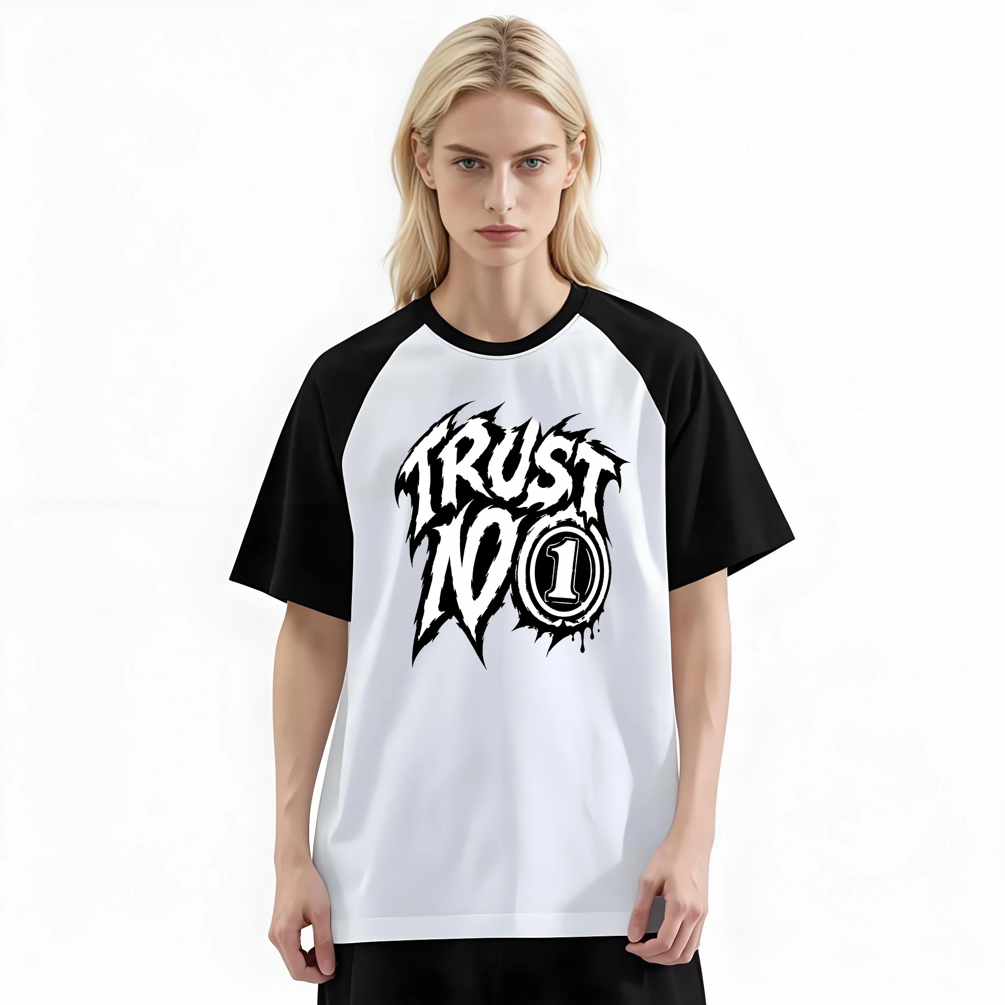 Women'S Fashion Raglan Sleeve T-Shirt, Trust No One Punk Graffiti Font Printed, Summer Casual Comfortable Tee, Women'S Everyday Short-Sleeve Top