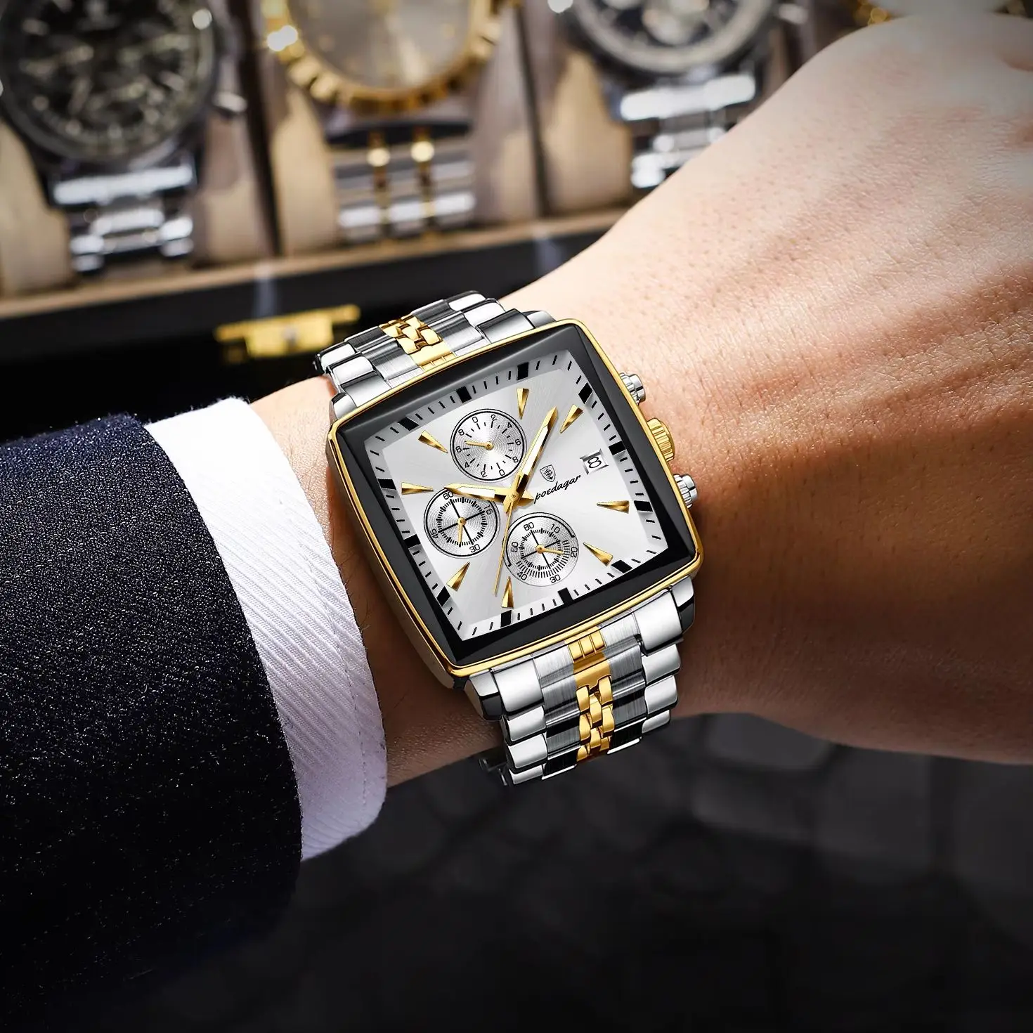 POEDAGAR ساعة يد رجالية فاخرة كرونوغراف تاريخ الفولاذ المقاوم للصدأ ساعة رجالية موضة مقاوم للماء مضيئة ساعات كوارتز رجالية Reloj