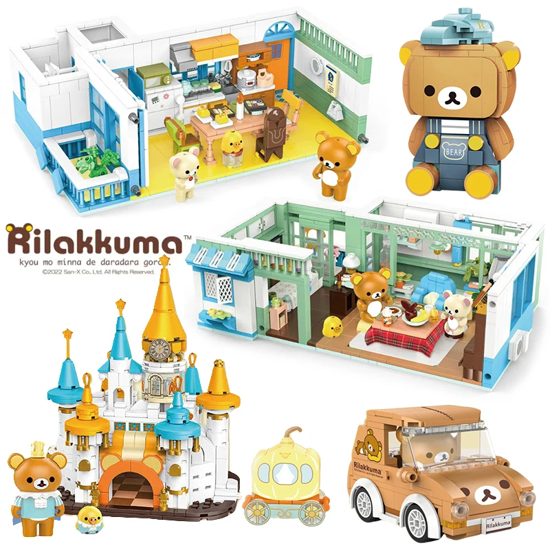 

Rilakkuma Bear Castle Doll House DIY Miniature Furnitures Building Blocks Architecture Micro Assemble Bricks Toys Kid Girl Gifts