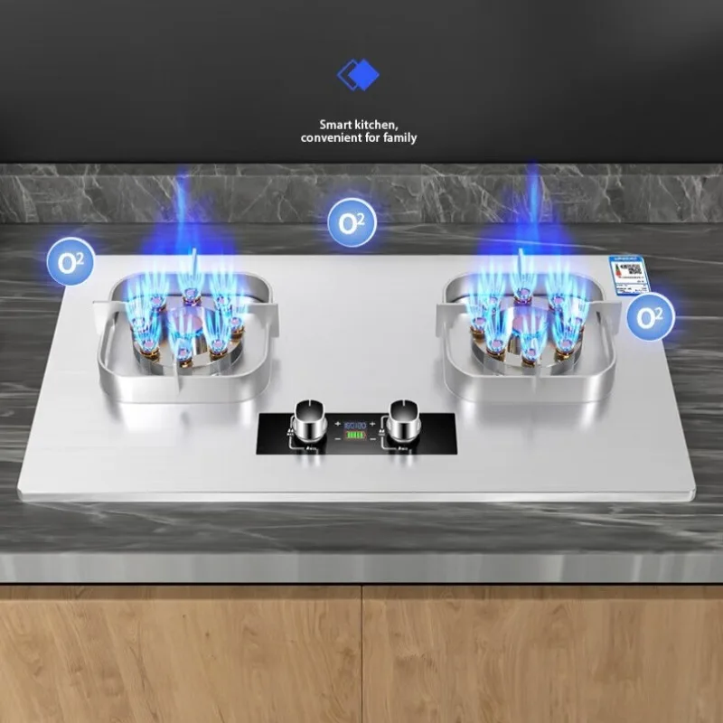 

Газовая плита из нержавеющей стали с большой конфоркой, бытовая кухонная двухконфорочная плита для природного газа, настольная/встраиваемая