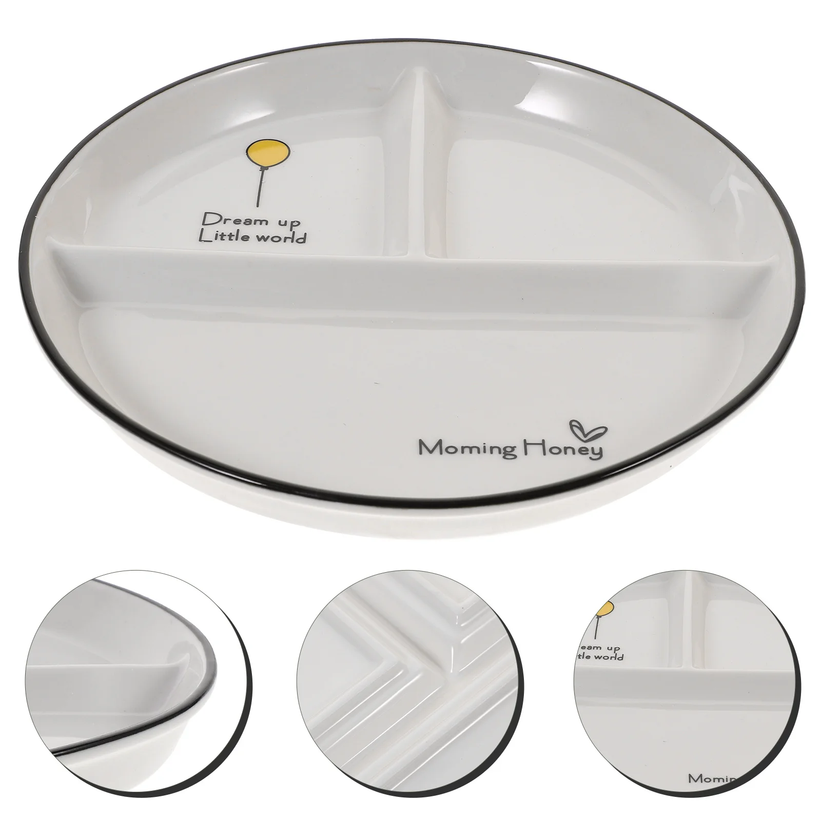 

1Pcs Portion Control Plate Divided Ceramic Dish Anti Skid Bottom Easy Clean Lunch Plate for Household Restaurant Microwave Oven