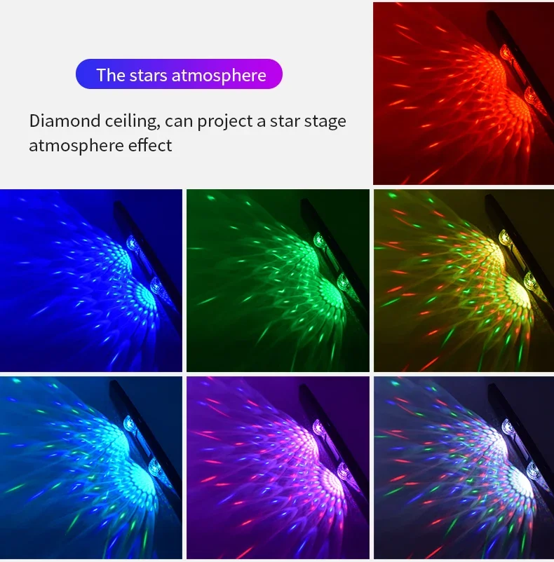 LED Auto Atmosphäre Lampe Drahtlose Sprachsteuerung RGB Dach Stern Licht USB Lade Auto Innen Dekorative Umgebungs Party Lichter – Detail 3