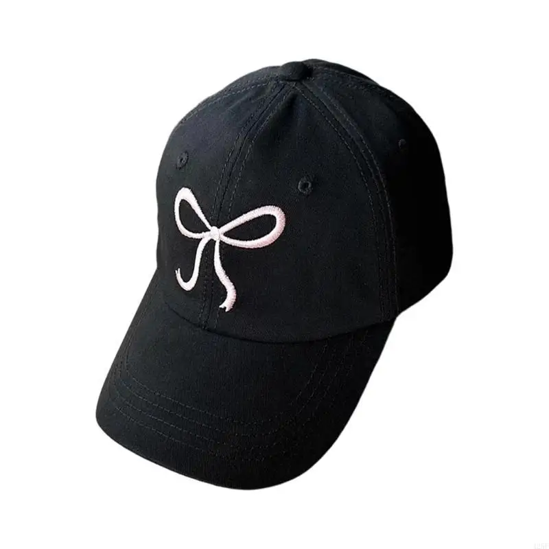 Kids Girl Bowknot Decorated Cotton Cap Lightweight Sun Hat With Curved Brims For Eye And Stylish Outfit Matching 425F