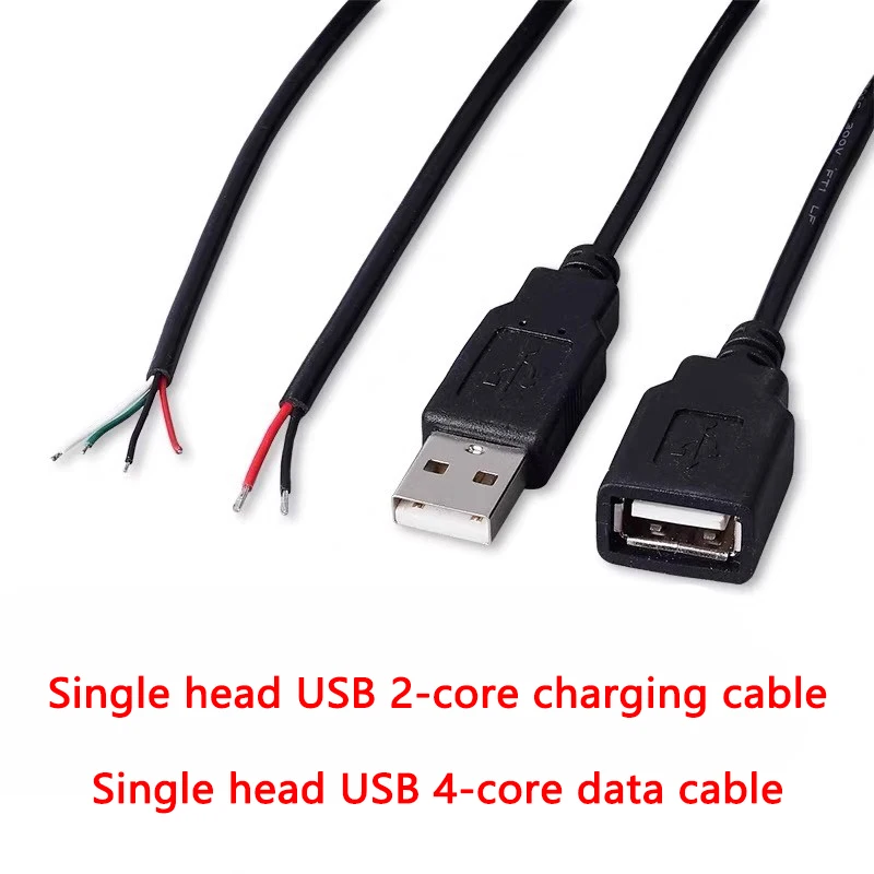 1pcs 0.3m Power Supply Cable 2 Pin USB 2.0 A Female Male 4 Pin Wire Jack Charger Charging Cord Extension Connector DIY 5V Line