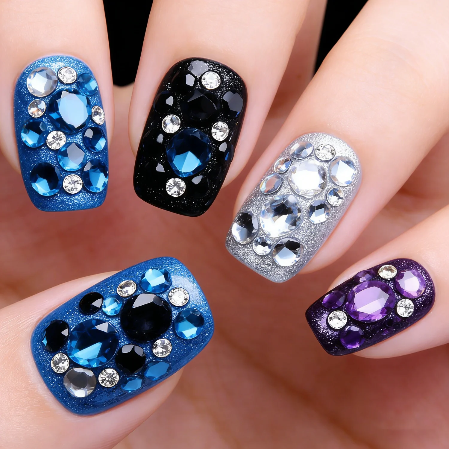 12 Grid Multi-Color Nail Rhinestone Set Crystal AB Flat Back Jelly Rhinestone, With Pick Up Pen and Curved Tweezers