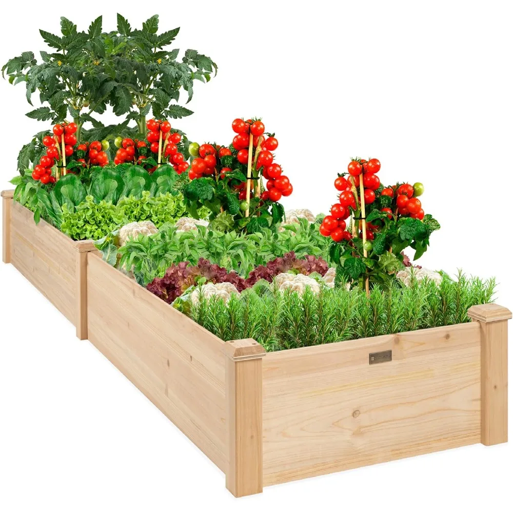 8x2ft Outdoor Wooden Raised Garden Bed Planter for Vegetables, Grass, Lawn, Yard
