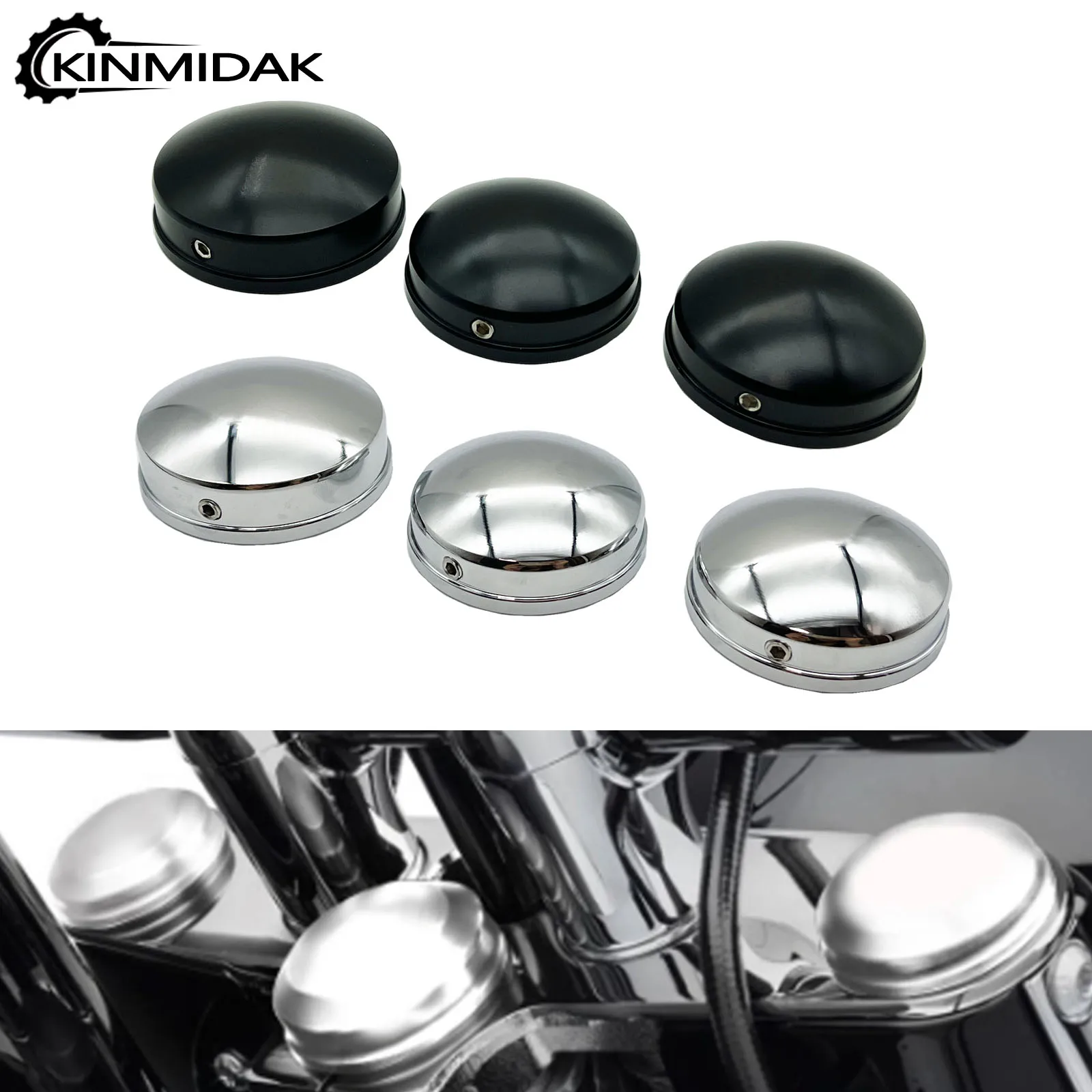 Motorcycle Fork Stem Covers Upper Triple Clamp Axle Cover Caps Black Chrome For Harley Street Bob FXBB FXDB Dyna Super Glide