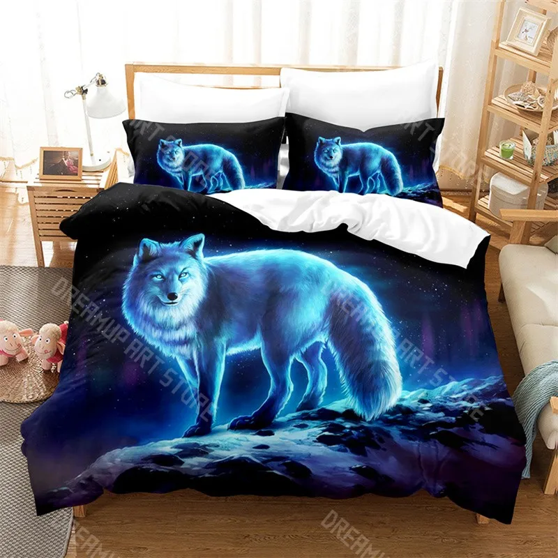 3D Printed Wild Animal Moon And Wolf Galaxy Bedding Set for Boys Girls Duvet Cover Twin Queen King Full Single Double Sizes