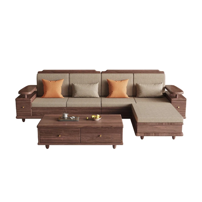 Sofakombination aus schwarzem Walnussholz, komplett aus Massivholz, moderne, einfache, hohe Aufbewahrungsbox, ästhetisches Wohnzimmermöbelset mit Song-Aufbewahrung