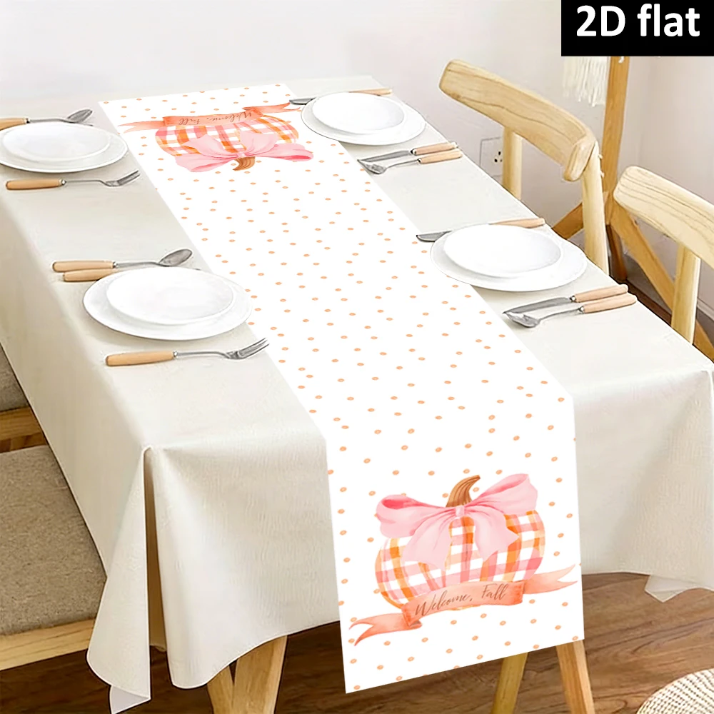 Pink Plaid Pumpkin Table Runner Halloween Dining Dresser Scarf Indoor Outdoor Dinner Party Seasonal Home Centerpiece Ornament