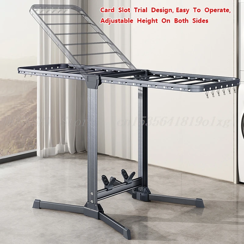 Foldable Clothes Drying Rack Floor, Stainless Steel Laundry Rack, Adjustable Cloth Drying Stand, Clothes Hanger for Balcony