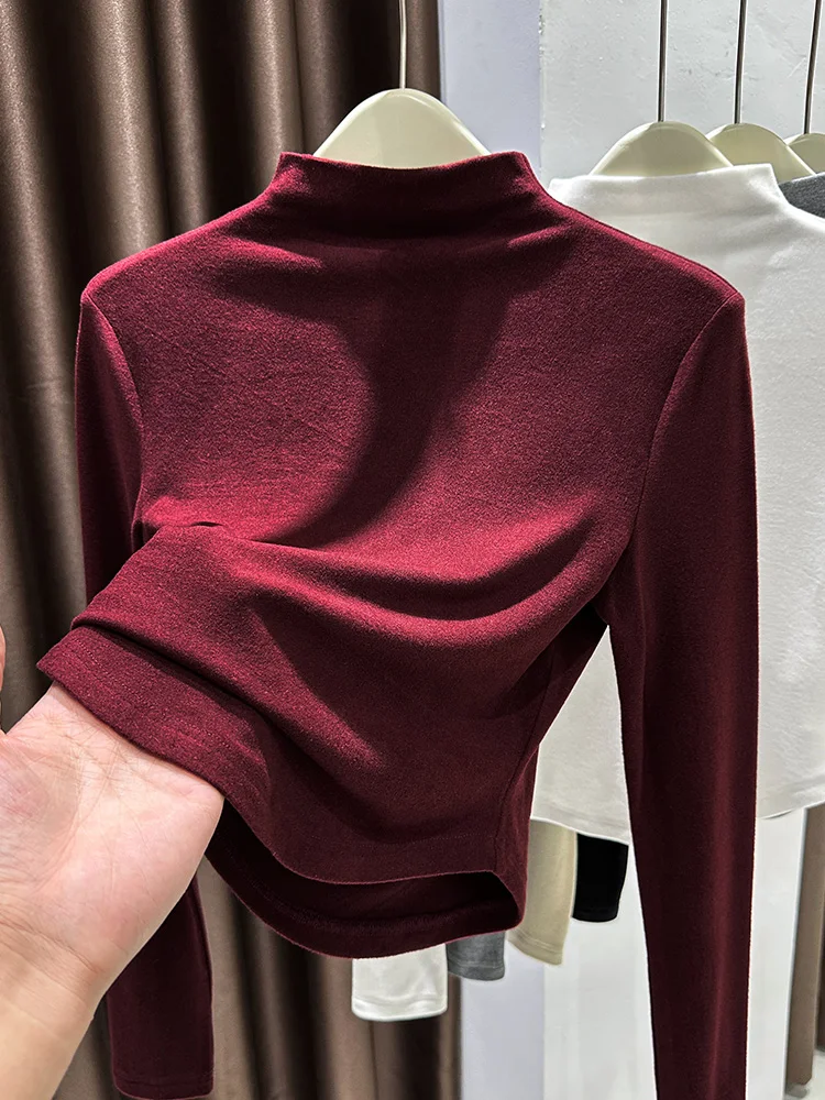 

Ankela Red Double-Sided Brued Velvet f-High Collar Women's Base irt Autumn Winter Thiened ort Sle Inner Wear