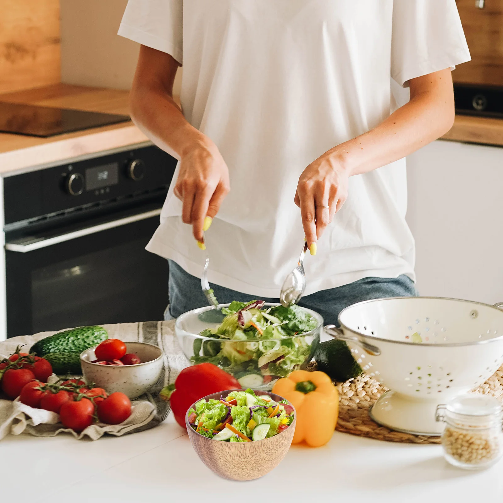 

Wooden Salad Bowl Vintage Smooth Surface Bowl for Salad Fruits Dessert Bowls