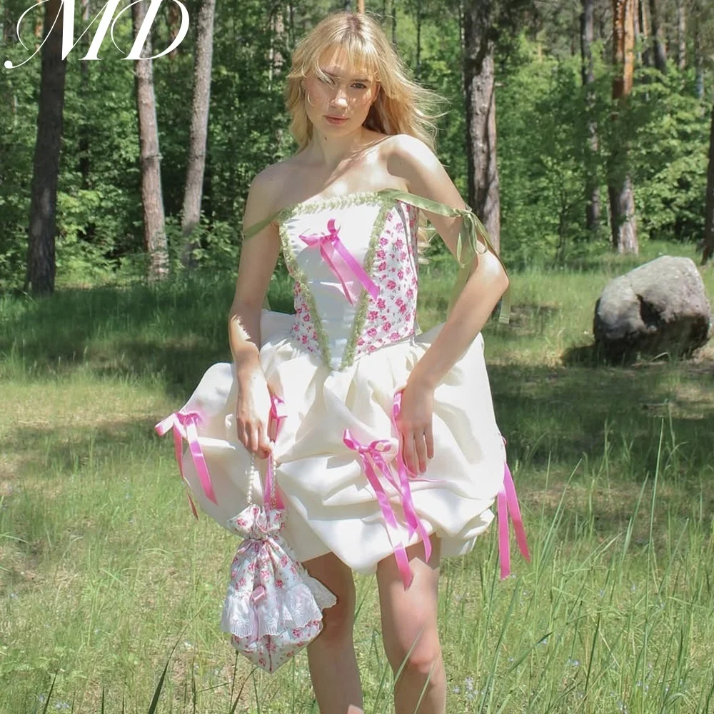 

MD Fairy Короткое вечернее платье трапециевидной формы с плиссированной лентой без рукавов Коктейльное платье для выпускного вечера Платье для выпускного вечера с открытыми плечами по индивидуальному заказу 2025