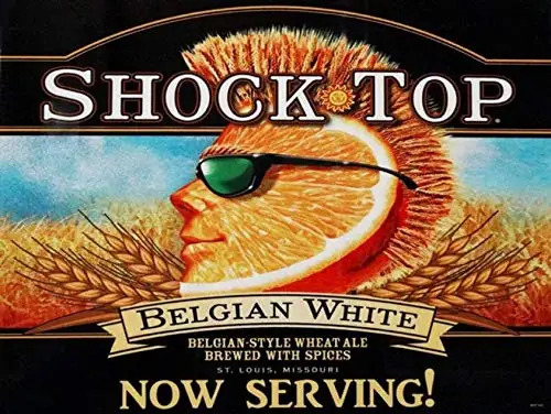 Shock Top Beer Belgian White Alcohol Logo, Tavern, Decorative Pub Metal Sign 8X12 Inches Wall Art Signs