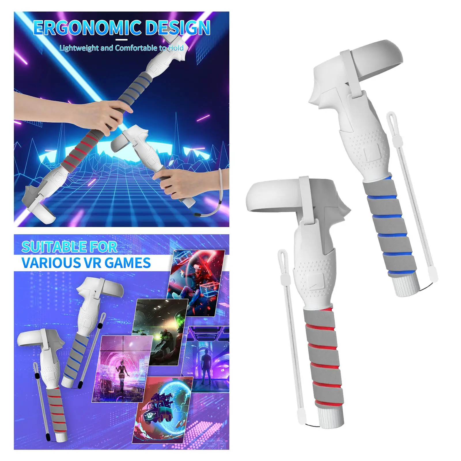 Aksesori gagang Game VR, dengan kabel pegangan, pegangan ekstensi, bermain Game VR tahan air untuk kontroler Quest 2